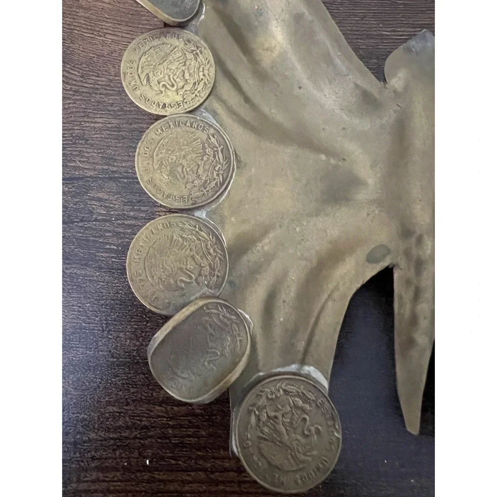 Vintage Brass Butterfly‎ Ashtray Mexican Coin Cigarette Rests 1960s 1970s